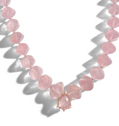 Giant Twisted Rose Quartz 14K Yellow Gold Diamond Necklace