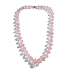 Giant Twisted Rose Quartz 14K Yellow Gold Diamond Necklace