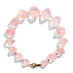 Giant Twisted Rose Quartz & Akoya Pearl 14K Yellow Gold Bracelet