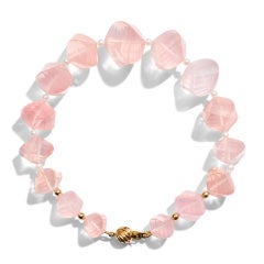 Giant Twisted Rose Quartz & Akoya Pearl 14K Yellow Gold Bracelet
