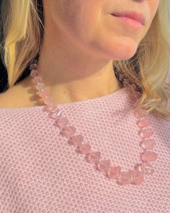 Giant Twisted Rose Quartz & Akoya Pearl 14K Yellow Gold Diamond Necklace