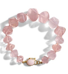 Armband aus 18-karätigem Gelbgold mit riesigem, gewundenem Rosenquarz-Opal