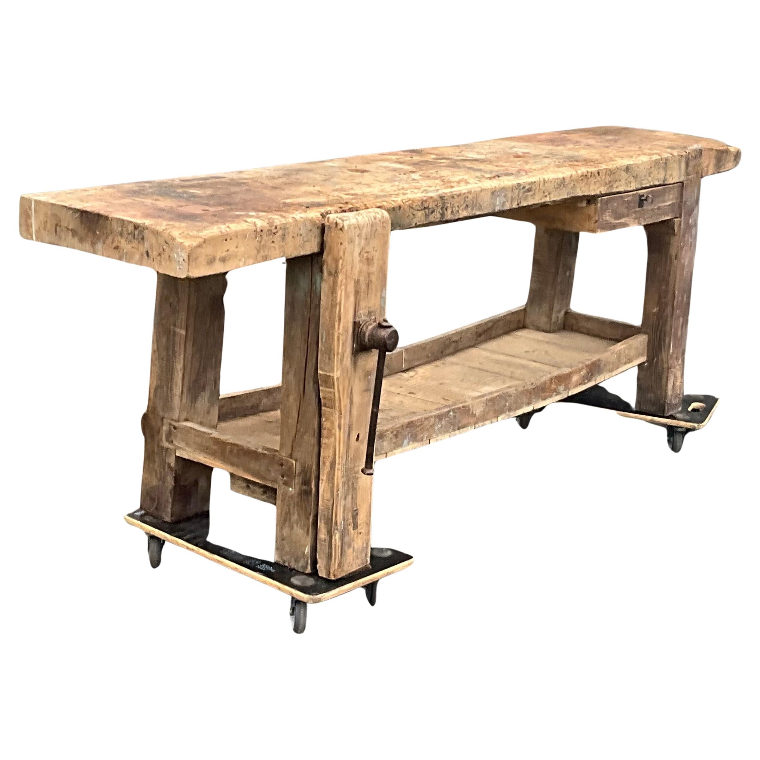 Giant Vintage French Workbench Early 20th Century For Sale