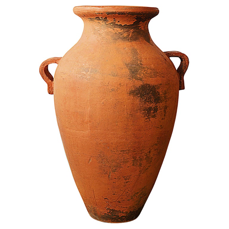 Giant Vintage Mediterranean Terracotta Olive Jar with Two Handles at