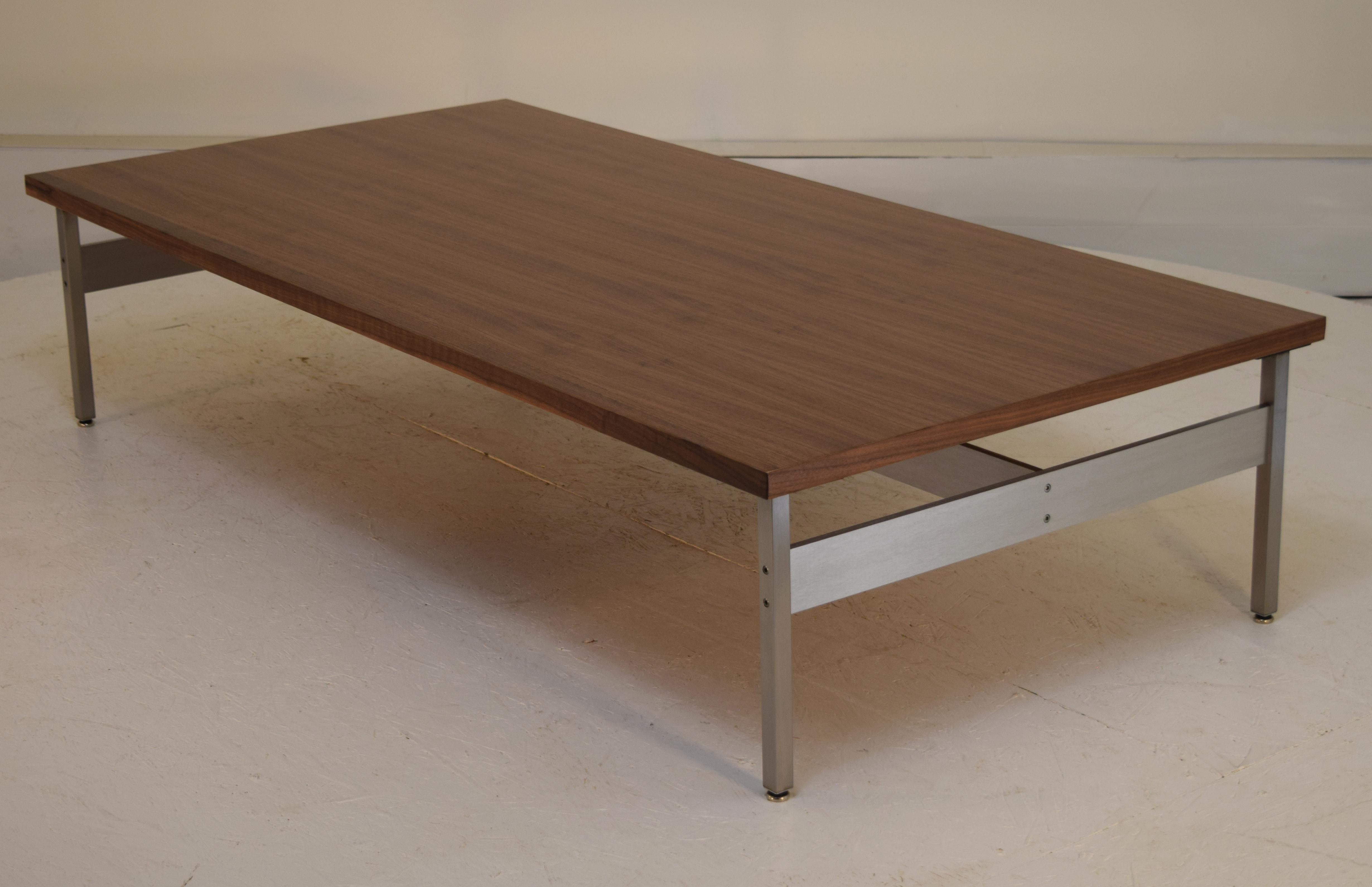 Mid-Century Modern Giant Walnut Coffee Table with Brushed Aluminum and Steel by Lehigh Leopold