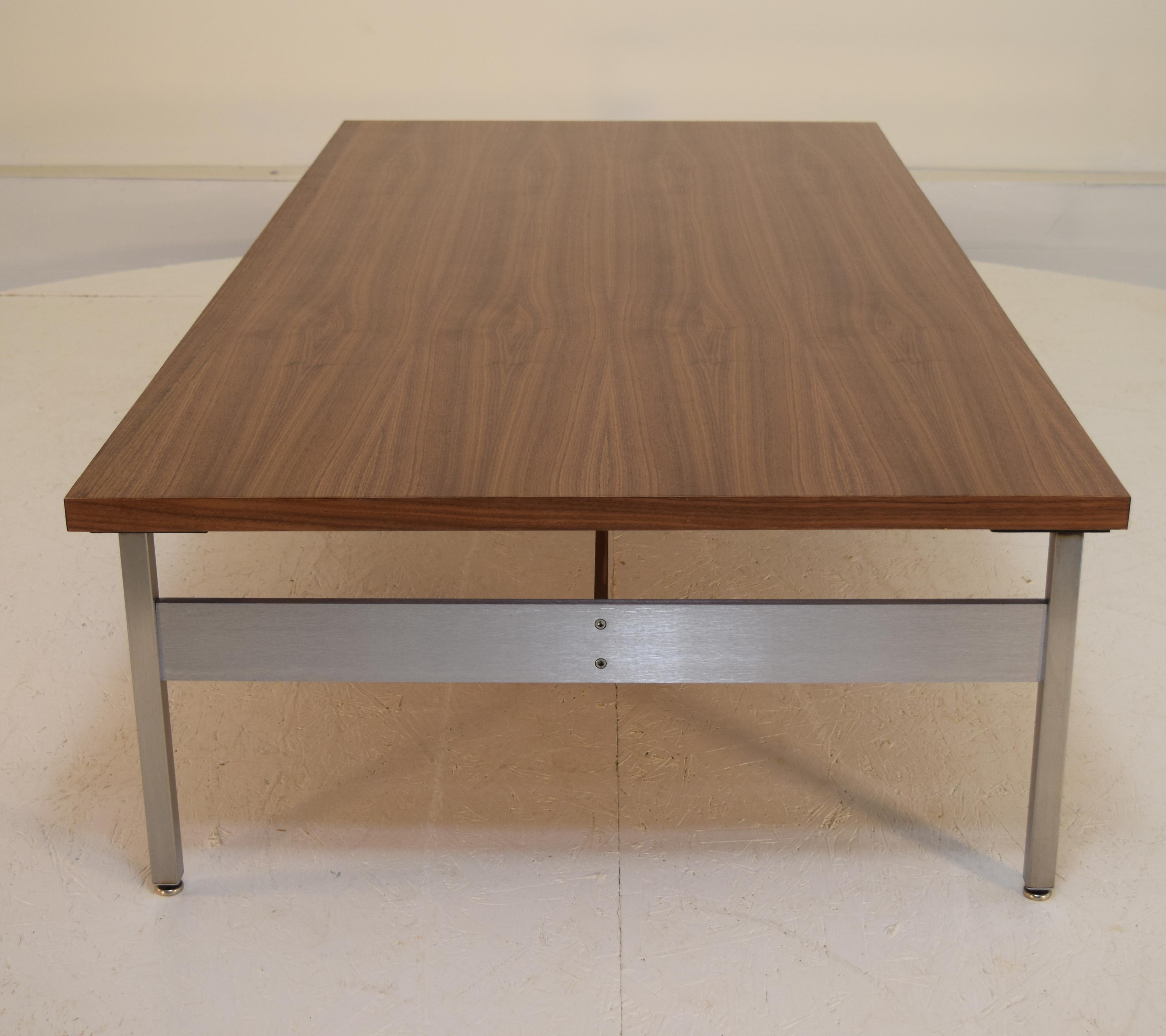 American Giant Walnut Coffee Table with Brushed Aluminum and Steel by Lehigh Leopold
