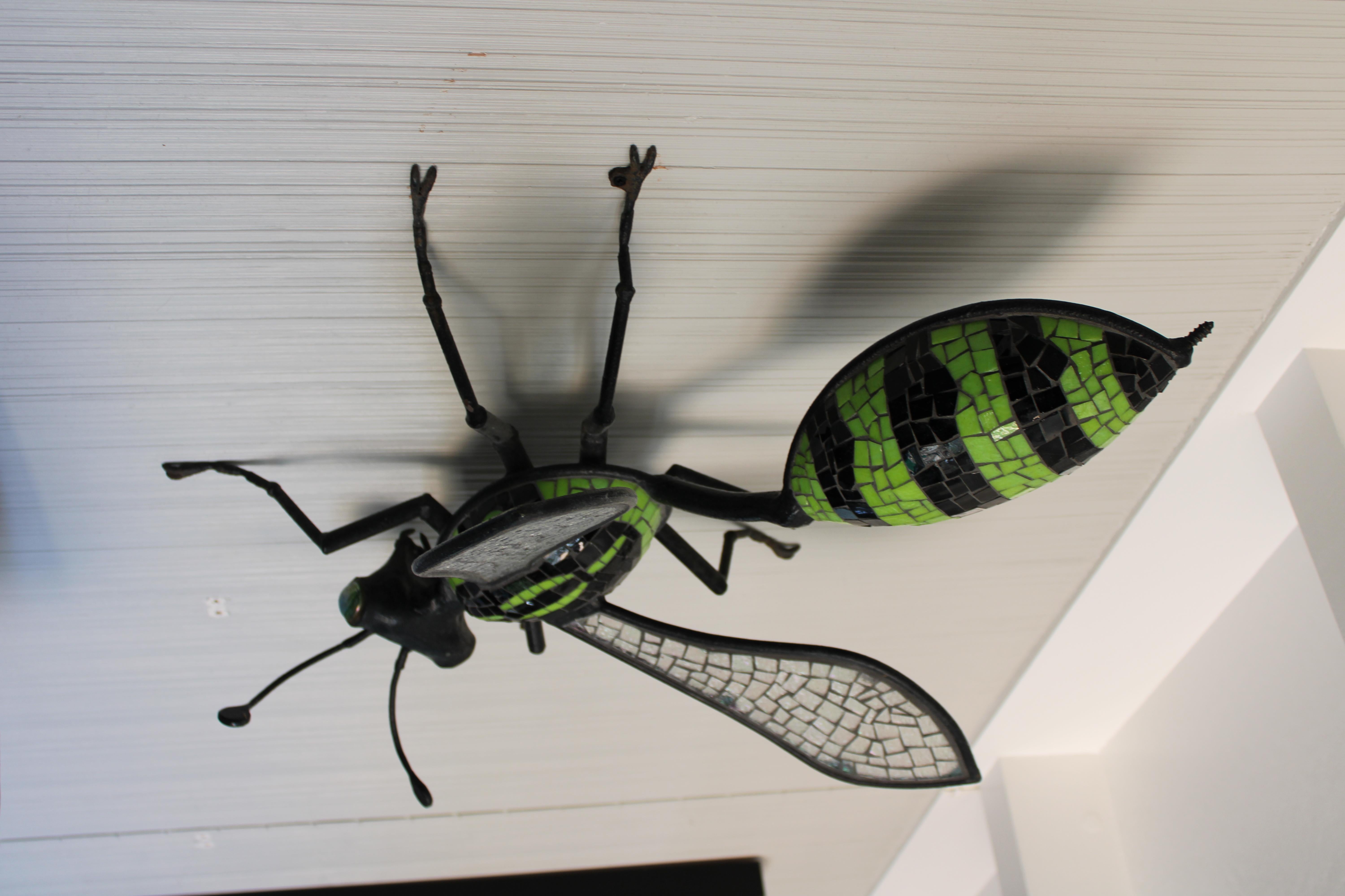 Organic Modern Giant Wasp Wrought Iron & Mosaic Wall Sculpture For Sale