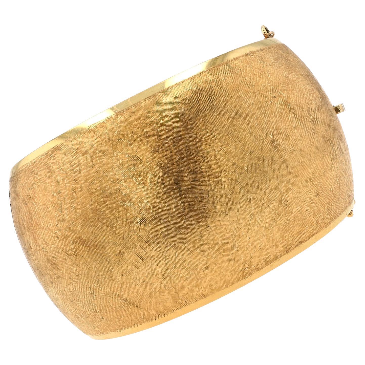 Giant Wide Italian 18K Brushed Gold Bangle Bracelet