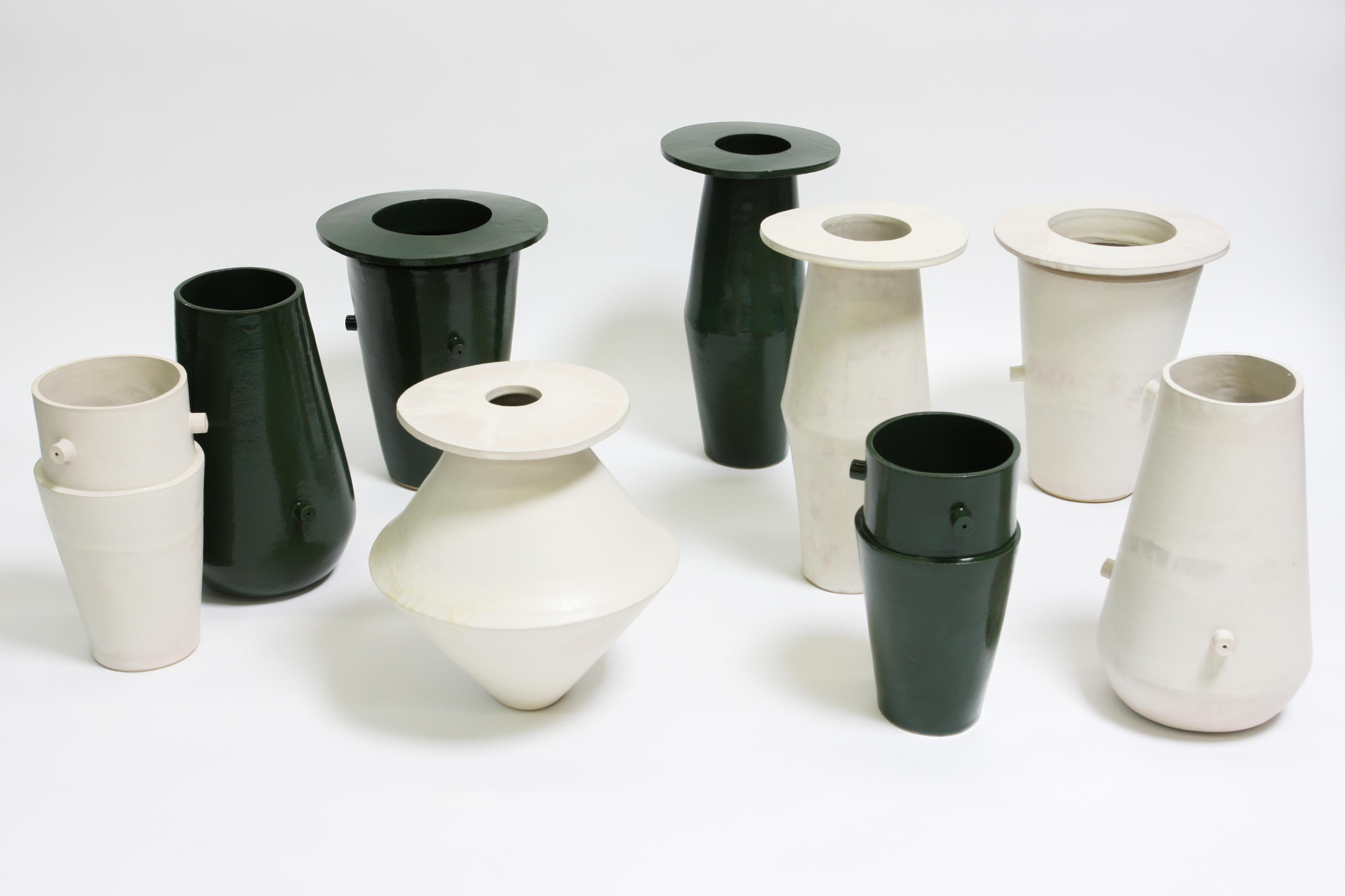 Modern Giant Wide Saucer Contemporary Ceramic Vase in Cream