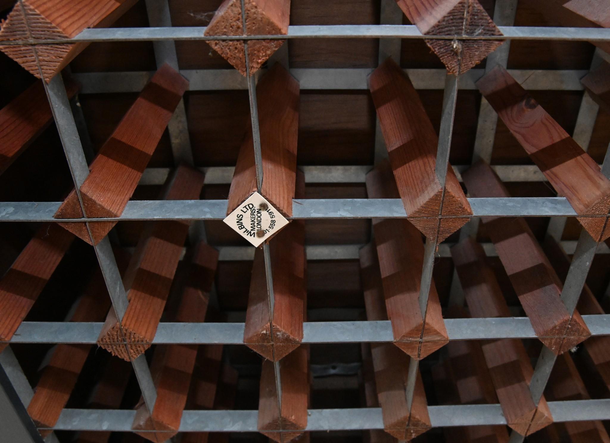 Early 20th Century Giant Wine Rack 144 Bottles Mahogany Cellar