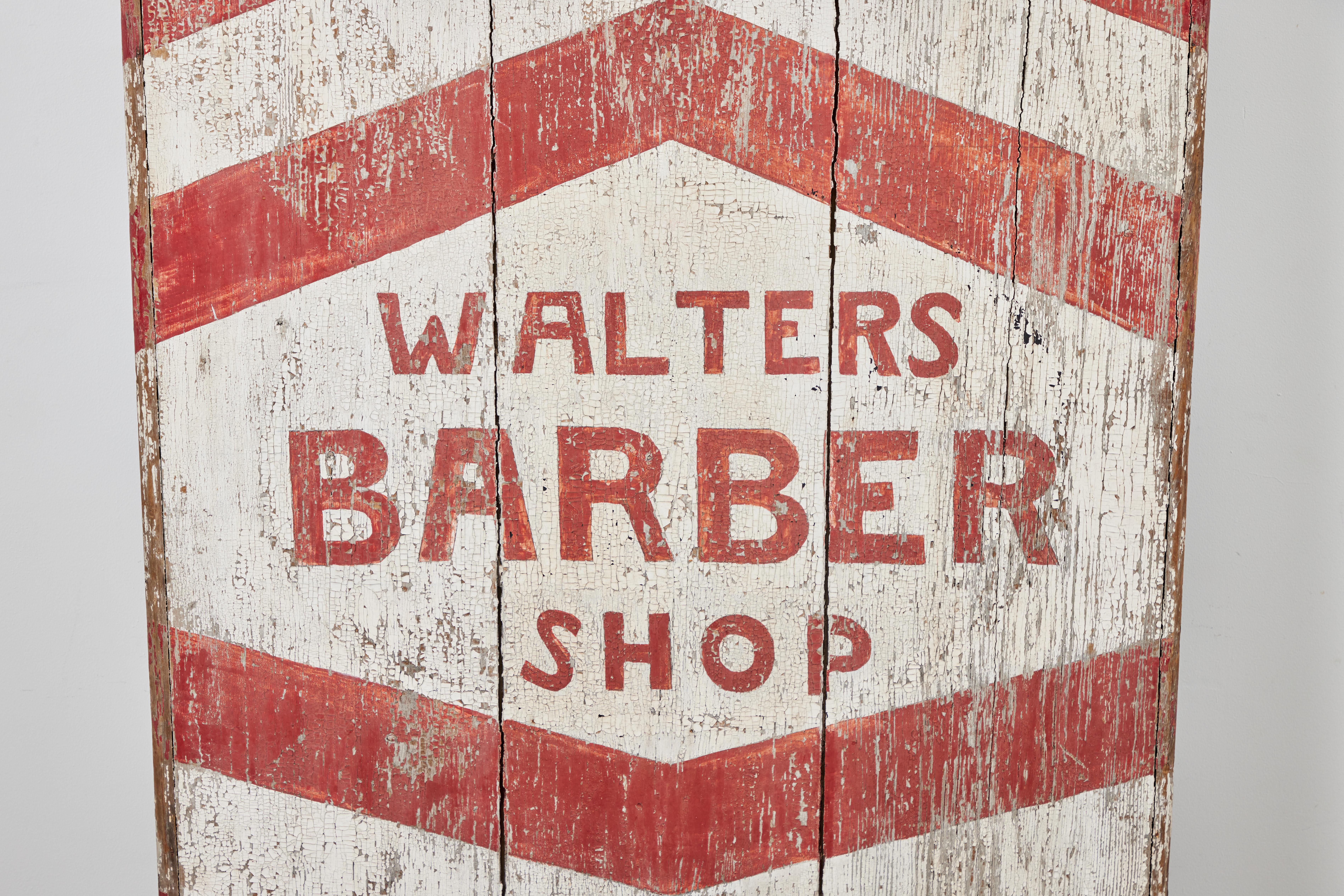 Hand-Painted Giant Wood Early 20th Century Hand Painted Americana Barber Shop Sign For Sale