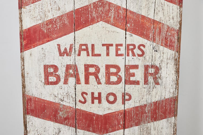 Hand-Painted Giant Wood Early 20th Century Hand Painted Americana Barber Shop Sign For Sale