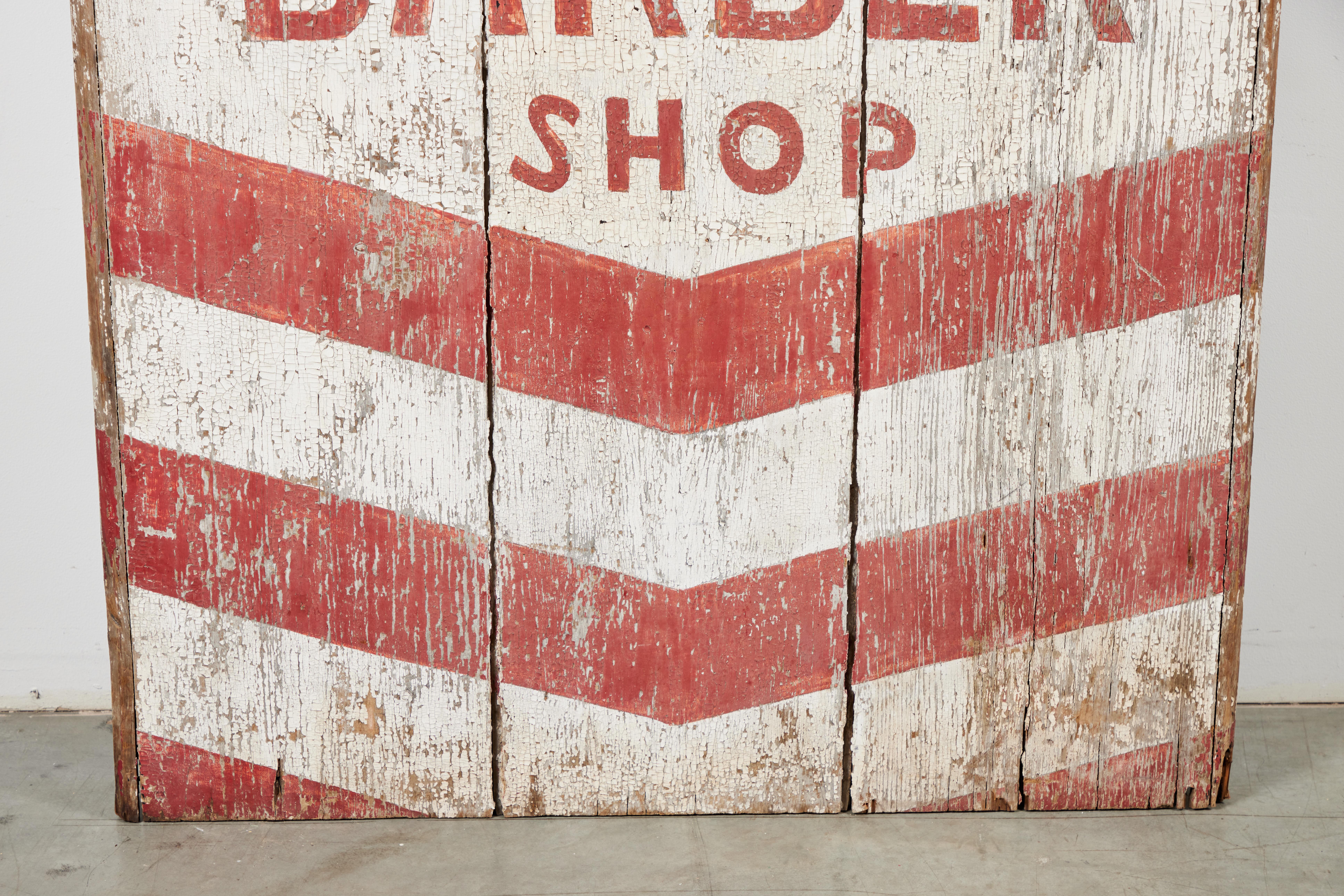 Giant Wood Early 20th Century Hand Painted Americana Barber Shop Sign For Sale 1