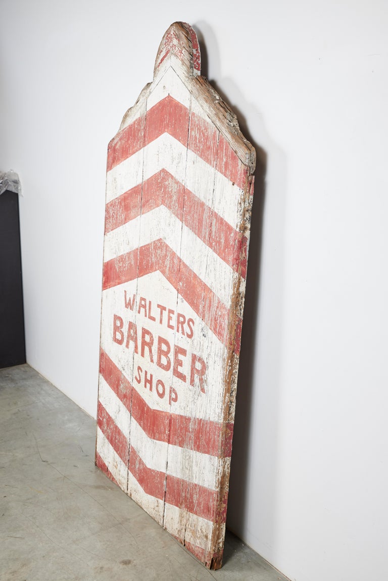 Giant Wood Early 20th Century Hand Painted Americana Barber Shop Sign For Sale 3