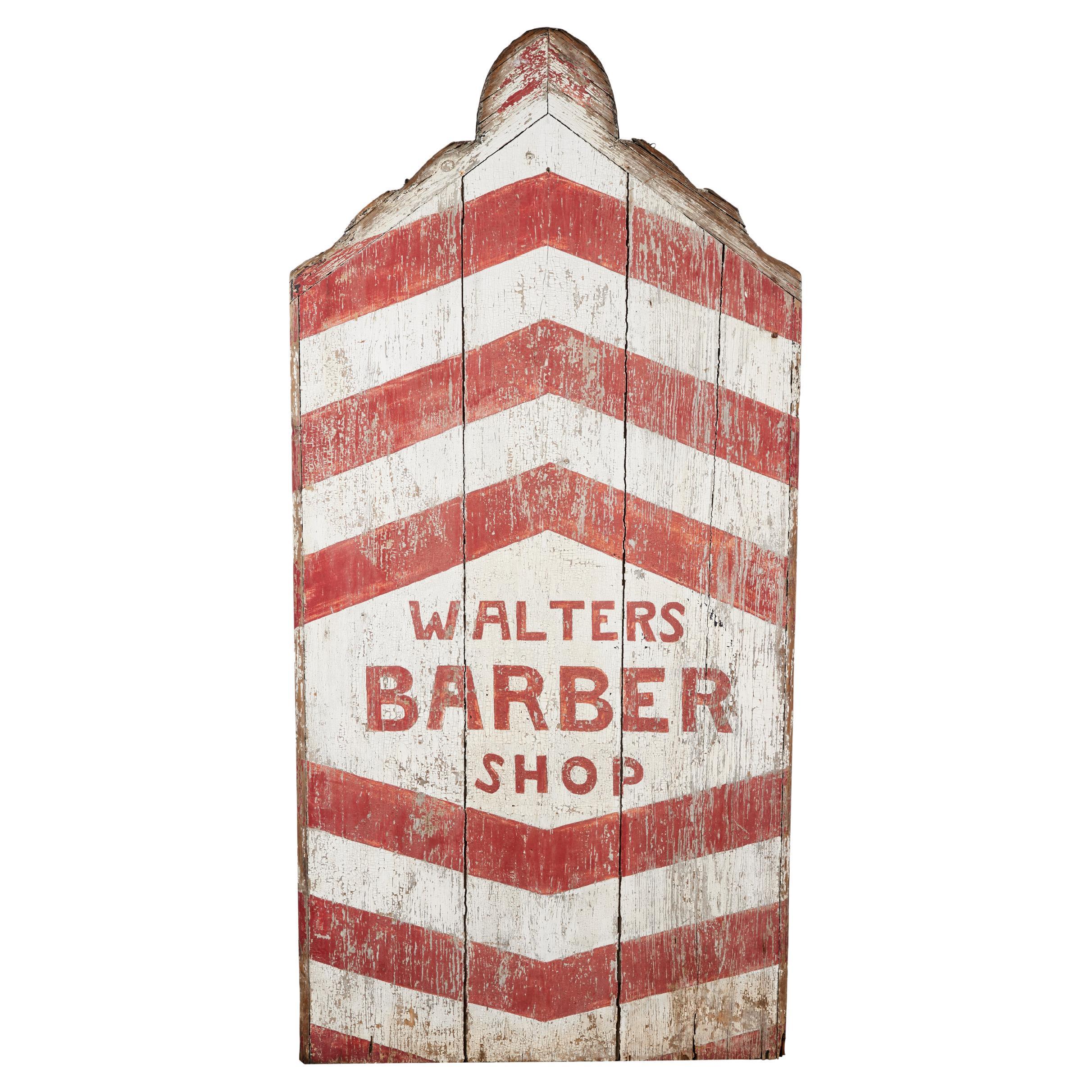 Giant Wood Handbemaltes Americana Barber Shop-Schild aus dem frühen 20. Jahrhundert