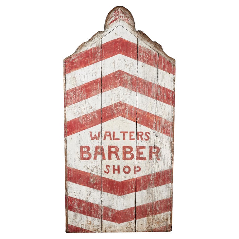 Giant Wood Early 20th Century Hand Painted Americana Barber Shop Sign For Sale