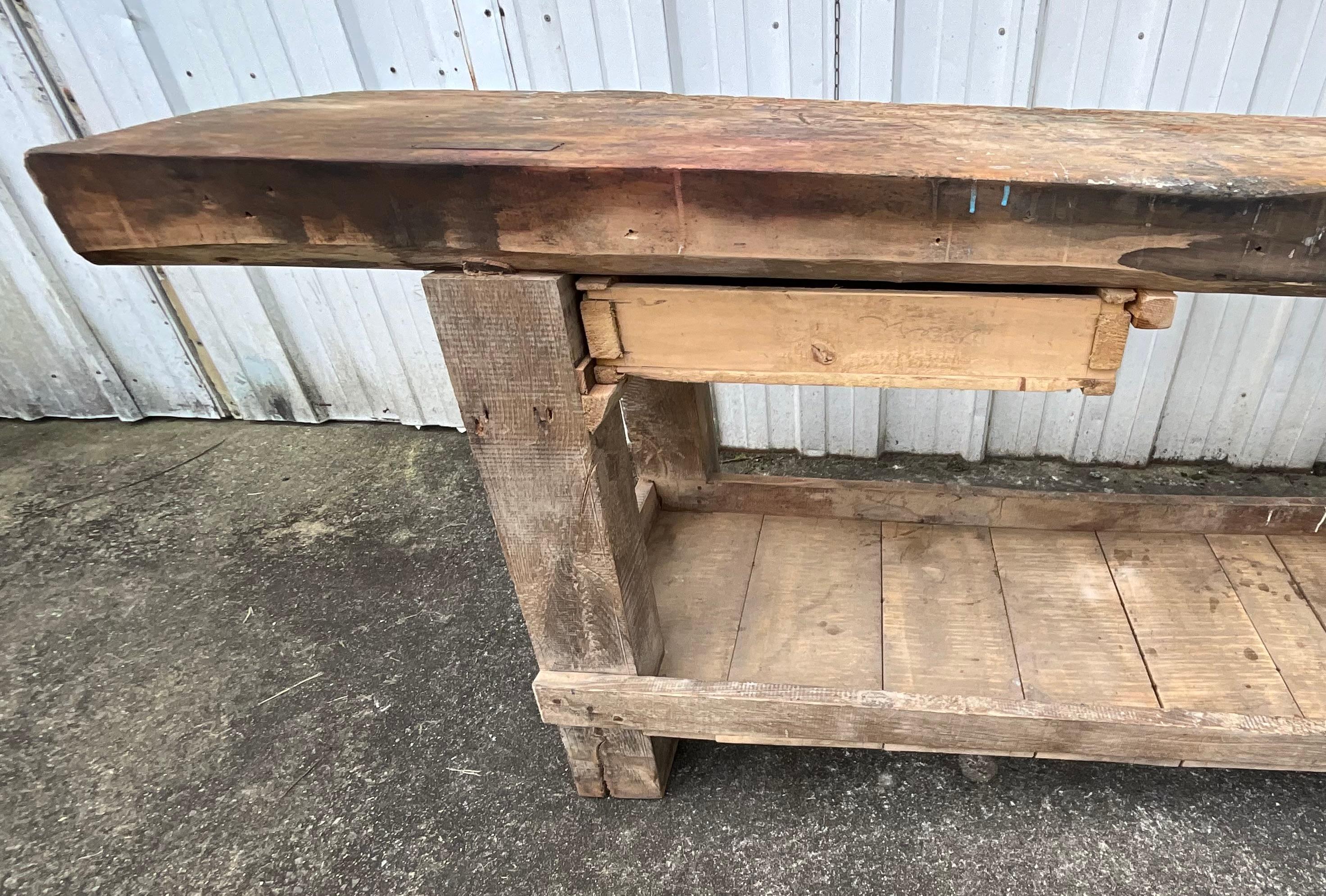 Rustic Giant Vintage French Workbench Early 20th Century