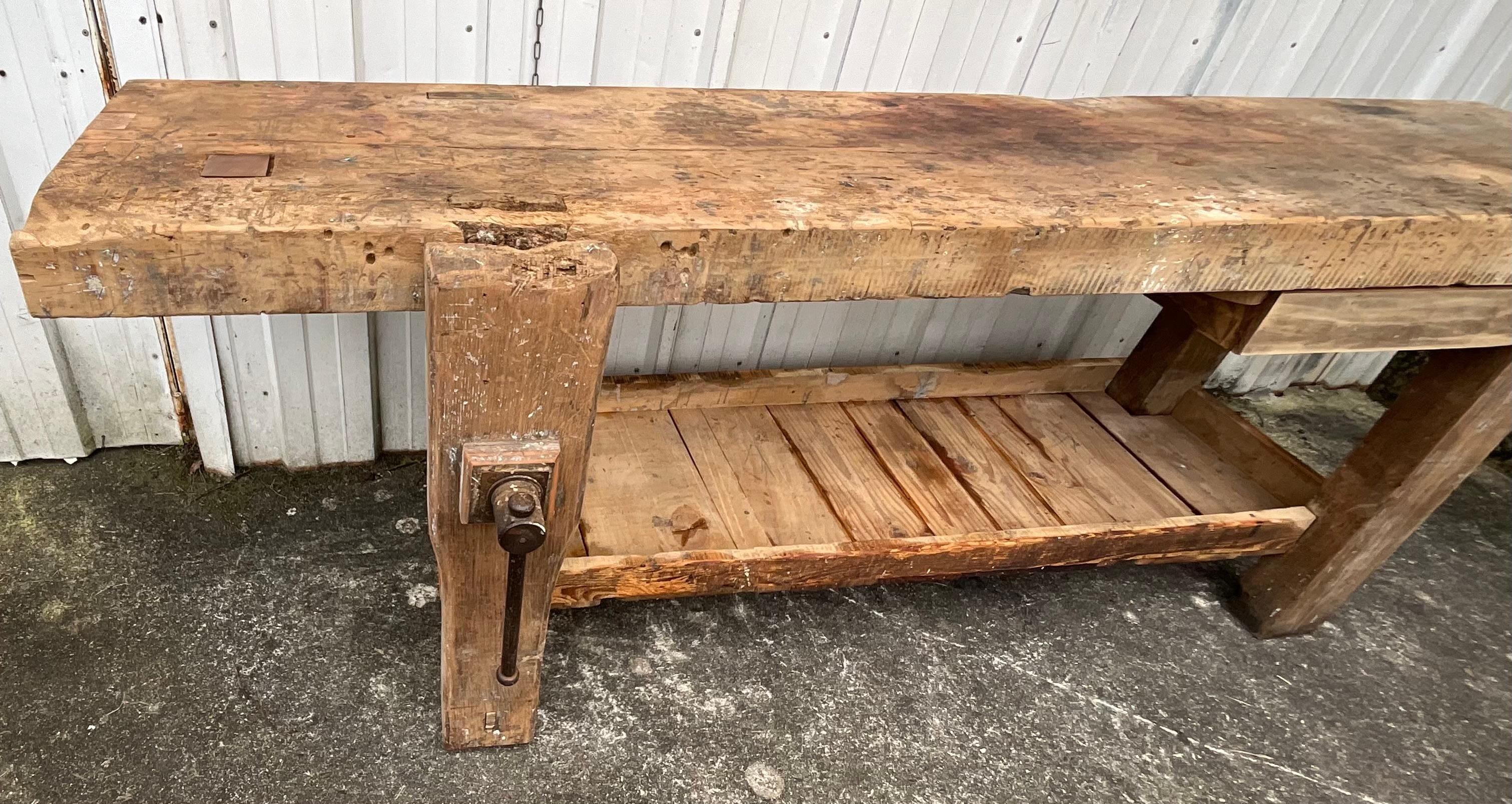 Rustic Giant Vintage French Workbench Early 20th Century For Sale