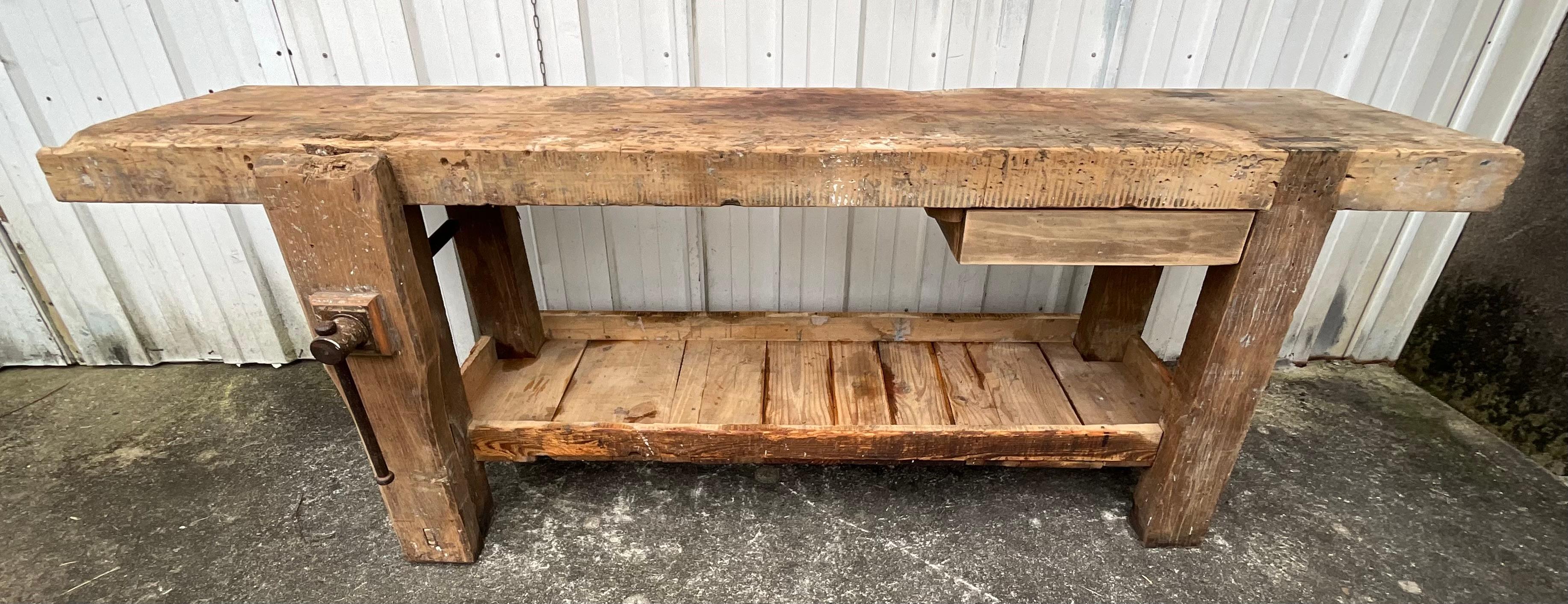 Hand-Crafted Giant Vintage French Workbench Early 20th Century For Sale