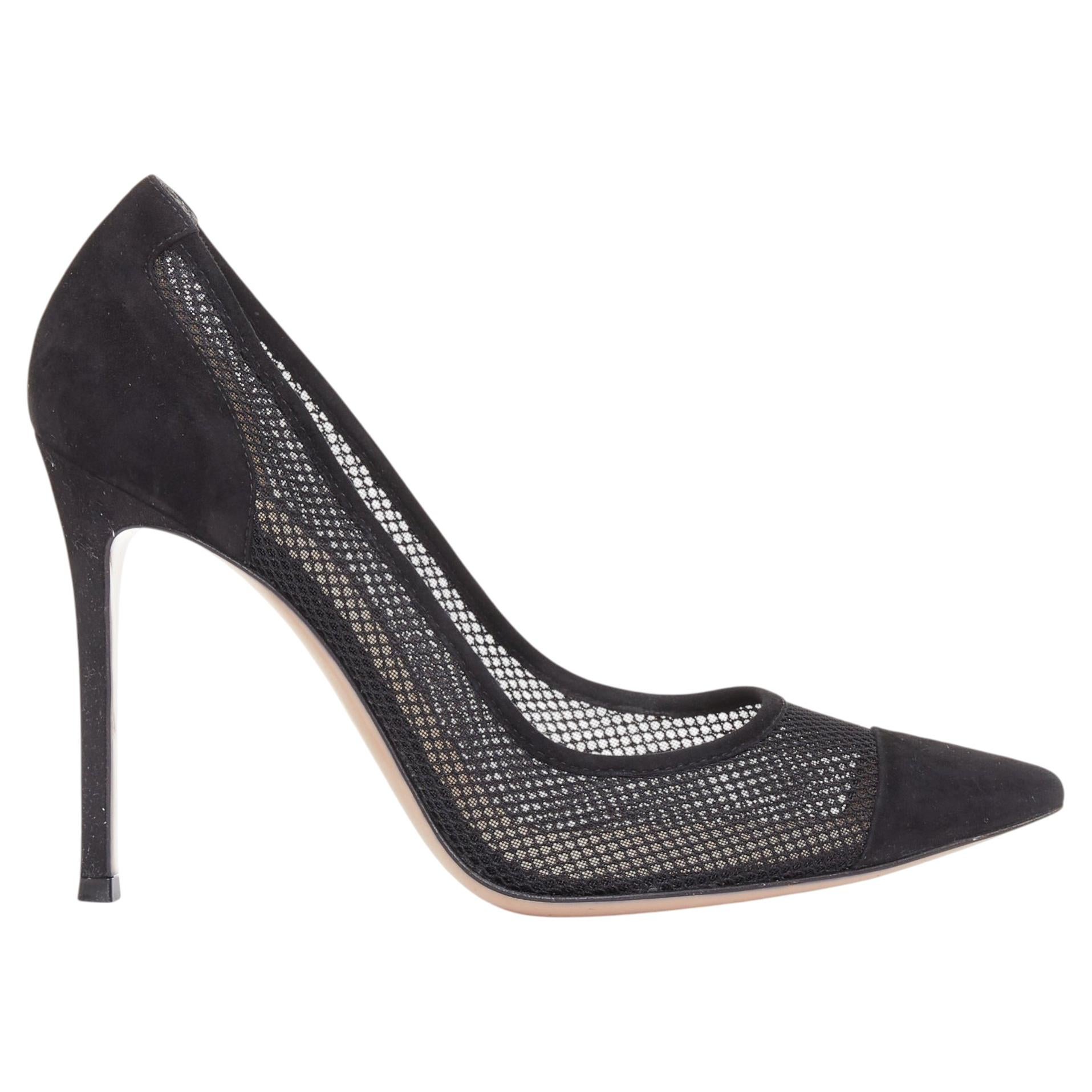 GIANVITO ROSS Follie Camoscio black fishnet suede toe cap pointy pumps EU37.5