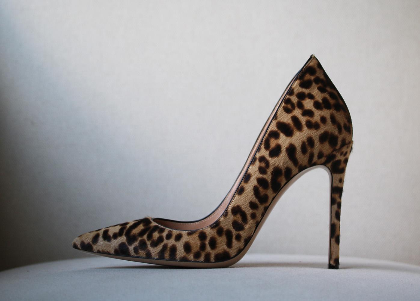 Leopard-print accessories are an essential part of every modern wardrobe. Gianvito Rossi's calf hair pumps have been finished by hand and have the perfect point-toe silhouette. Heel measures approximately 105mm/ 4 inches. Leopard-print calf hair.