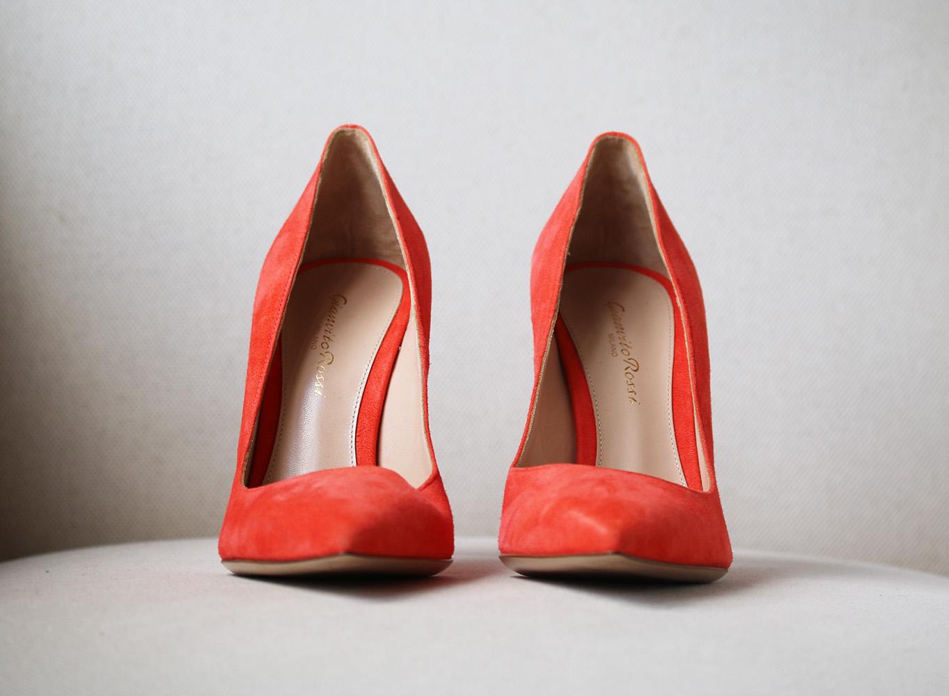 Gianvito Rossi believes that the simpler a shoe is, the better. These pumps have been handcrafted in Italy from textured orange suede with a sleek pointed toe and slim stiletto heel. Heel measures approximately 105mm/ 4 inches. Orange suede