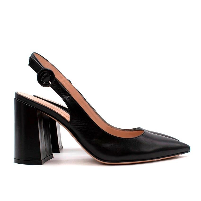 Gianvito Rossi Agata Black Leather Slingback Block Heels

- Glossy black leather
- Straps with buckle fastenings
- Block heel
- Pointed toe

Made in Italy

Materials:
Leather

PLEASE NOTE, THESE ITEMS ARE PRE-OWNED AND MAY SHOW SIGNS OF BEING STORED