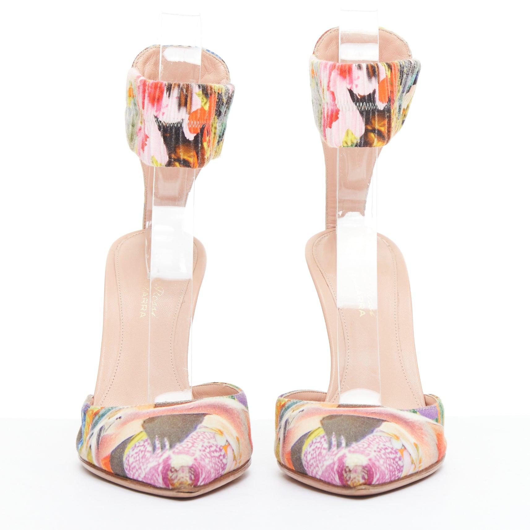 Beige GIANVITO ROSSI ALTUZARRA multicolor floral fabric elastic cuff pumps EU37 For Sale