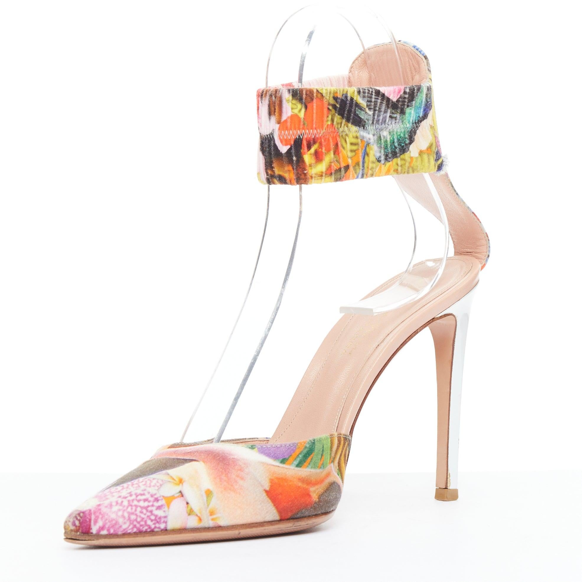 GIANVITO ROSSI ALTUZARRA multicolor floral fabric elastic cuff pumps EU37 In Good Condition For Sale In Hong Kong, NT