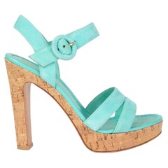 GIANVITO ROSSI aqua blue suede CORK PLATFORM Sandals Shoes 36