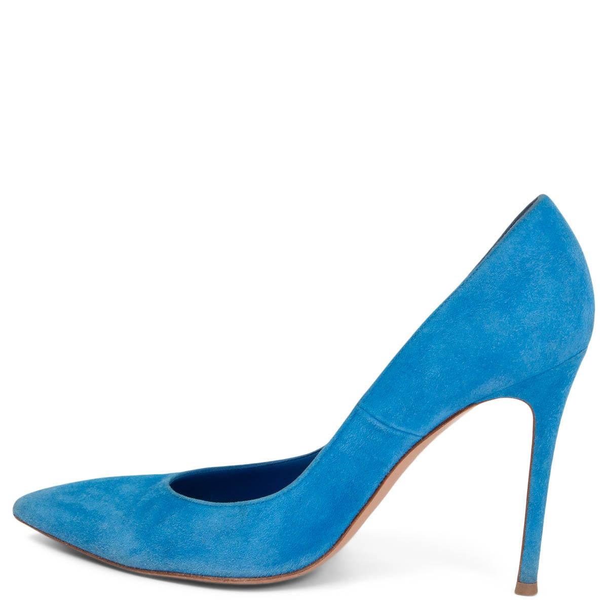 Bleu Chaussures à talons GIANTVITO ROSSI 105 en daim bleu azur GIANVITO, taille 38 en vente