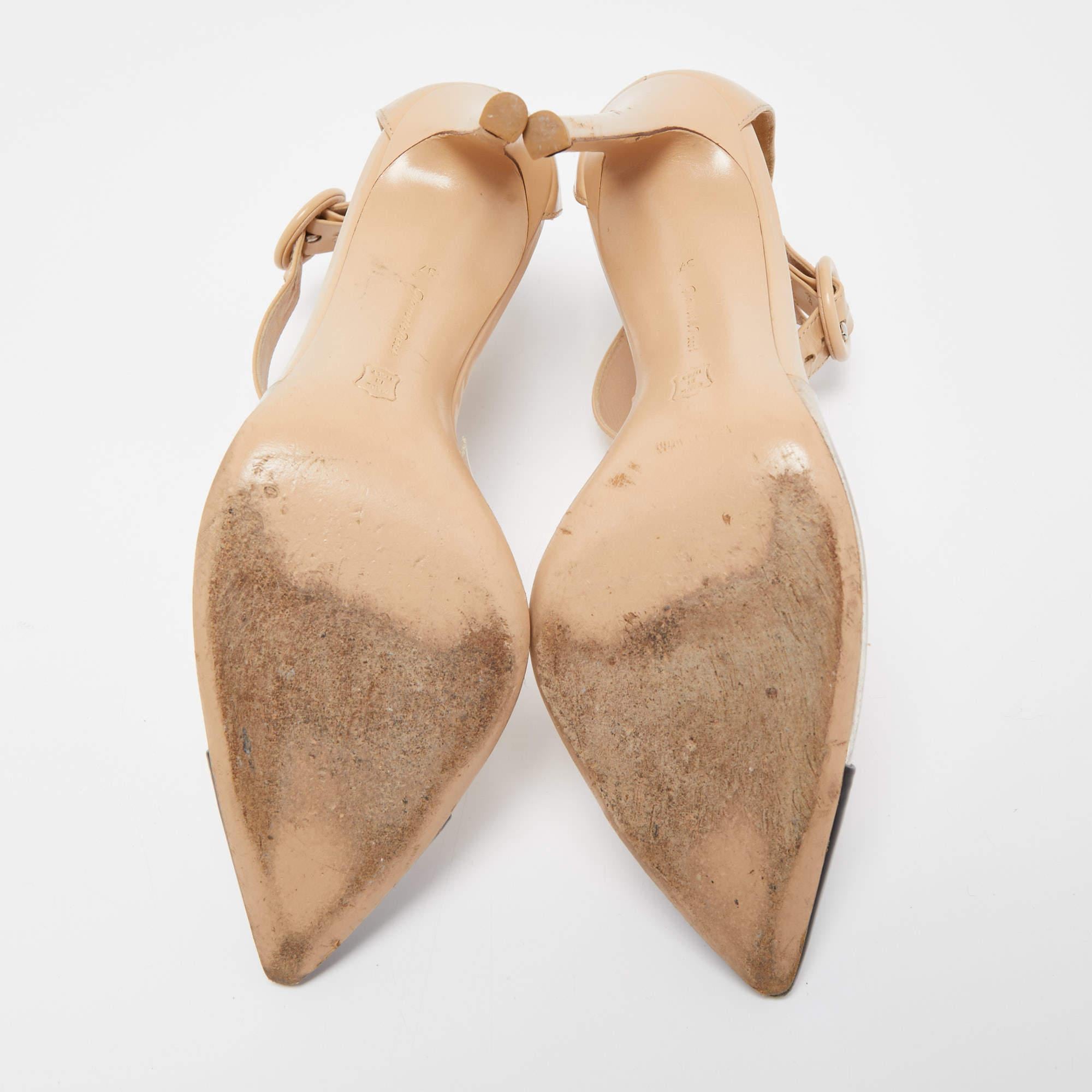 Gianvito Rossi Beige/Black Leather and PVC Ankle Strap Pumps Size 37 For Sale 3