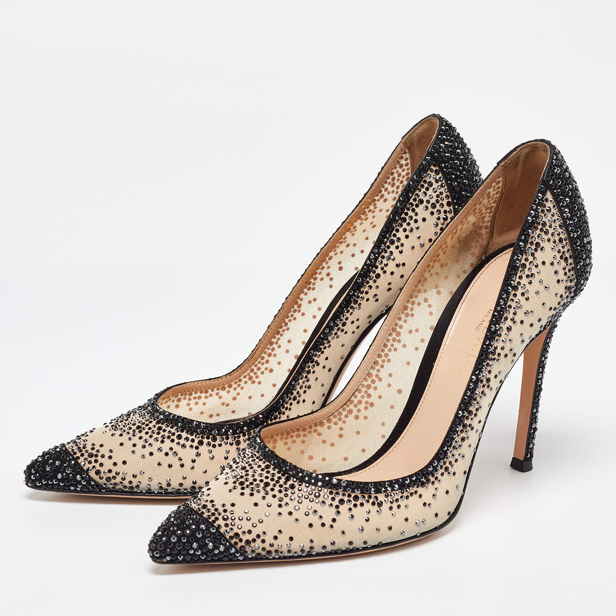 Make a chic style statement with these designer pumps. They showcase sturdy heels and durable soles perfect for your fashionable outings