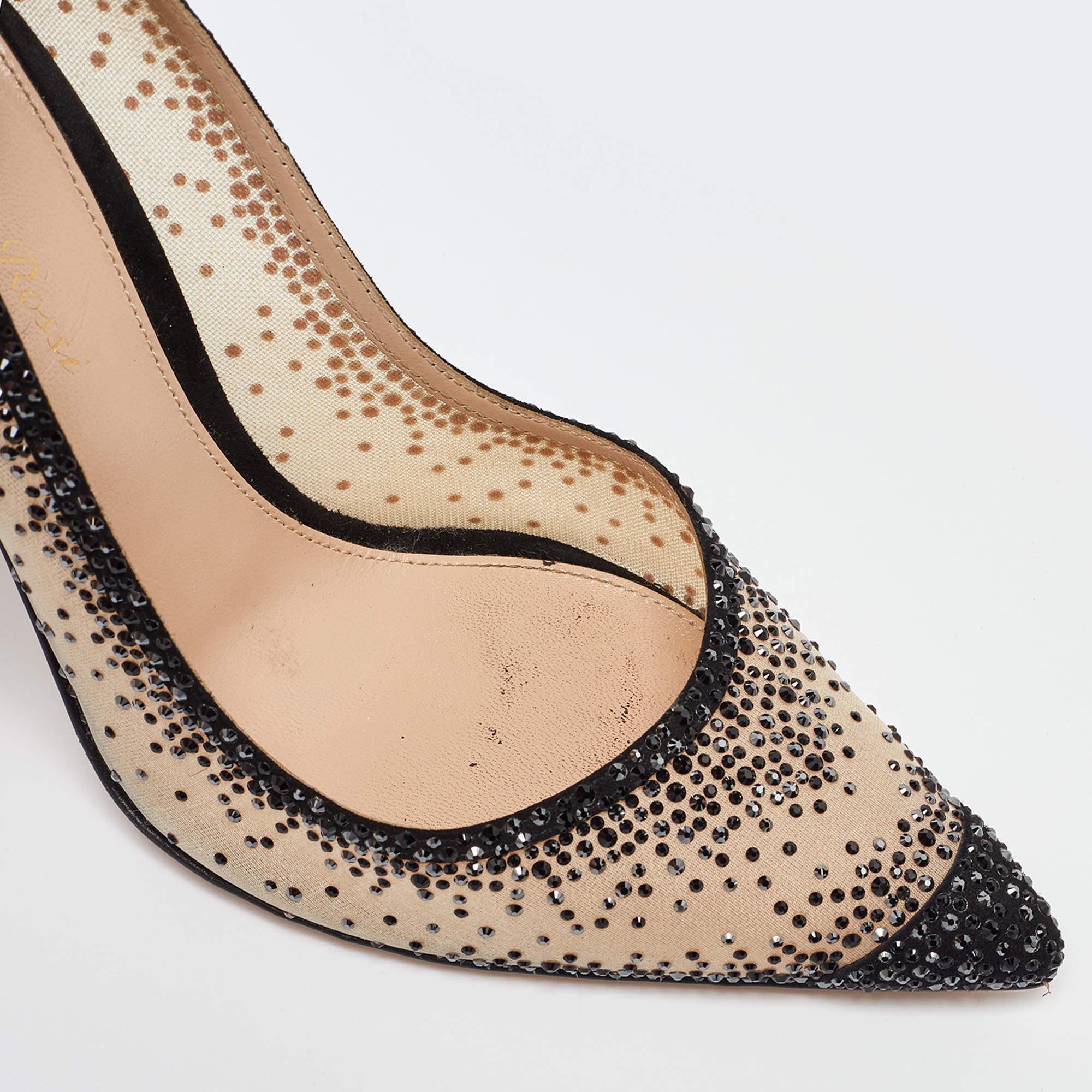Gianvito Rossi Beige/Black Mesh Embellished Pumps Size 37 For Sale 3