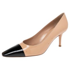 Gianvito Rossi Beige/Black Patent Leather Lucy Pointed Toe Pumps Size 38