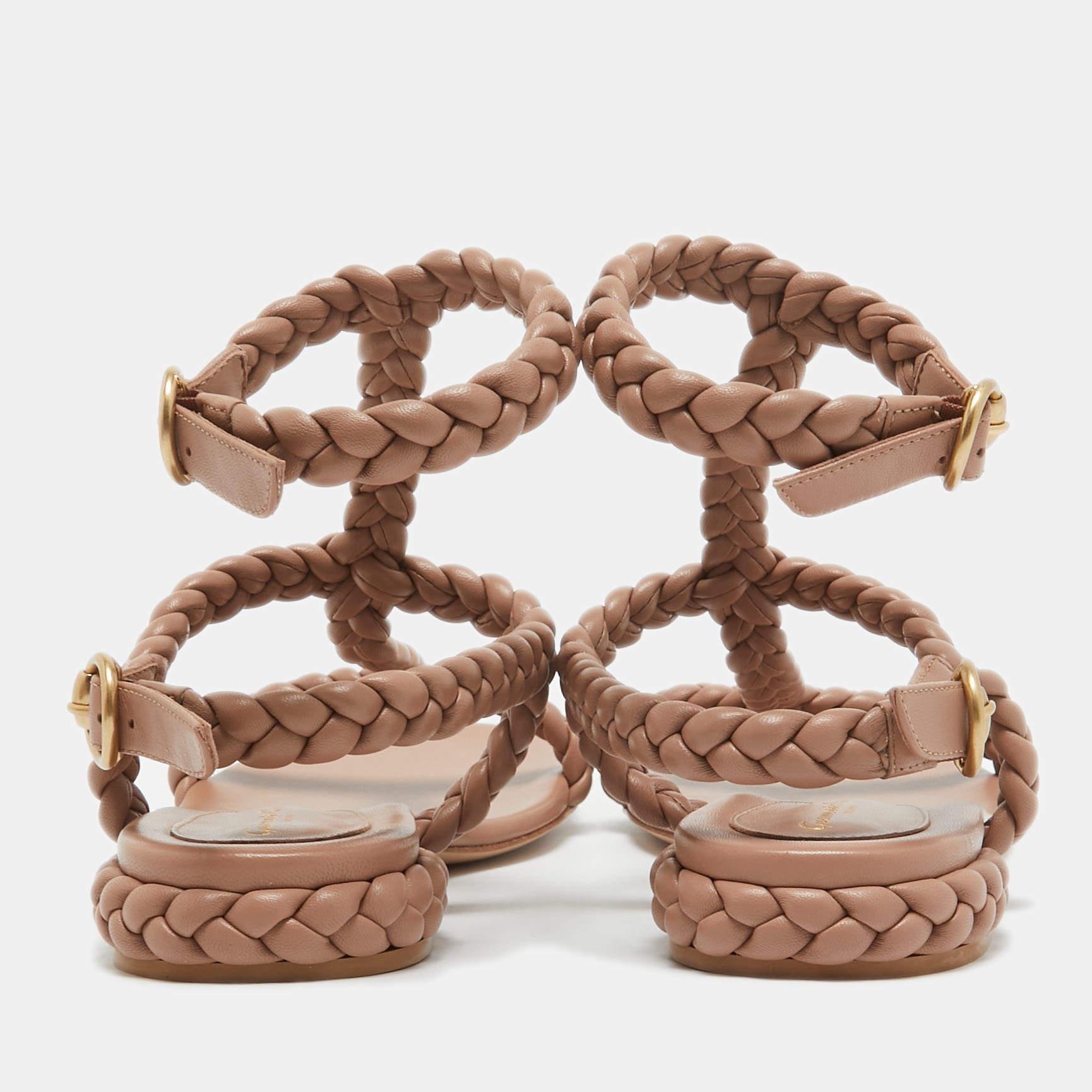 Gianvito Rossi Beige Braided Leather Sorrento Sandals Size 40.5 For Sale 1