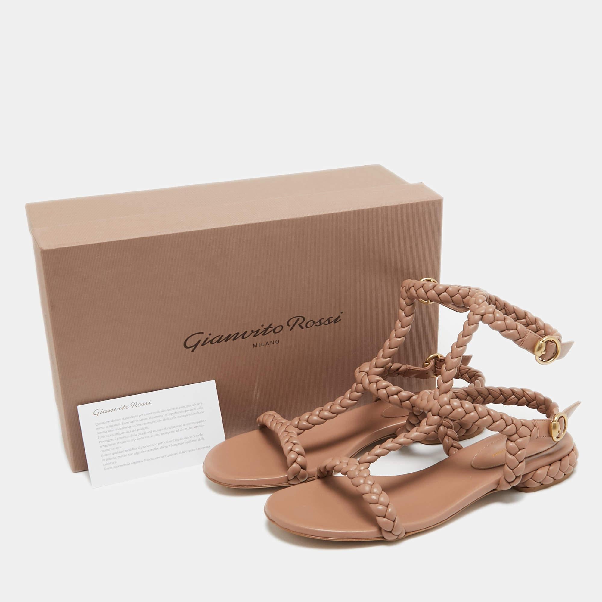 Gianvito Rossi Beige Braided Leather Sorrento Sandals Size 40.5 For Sale 1
