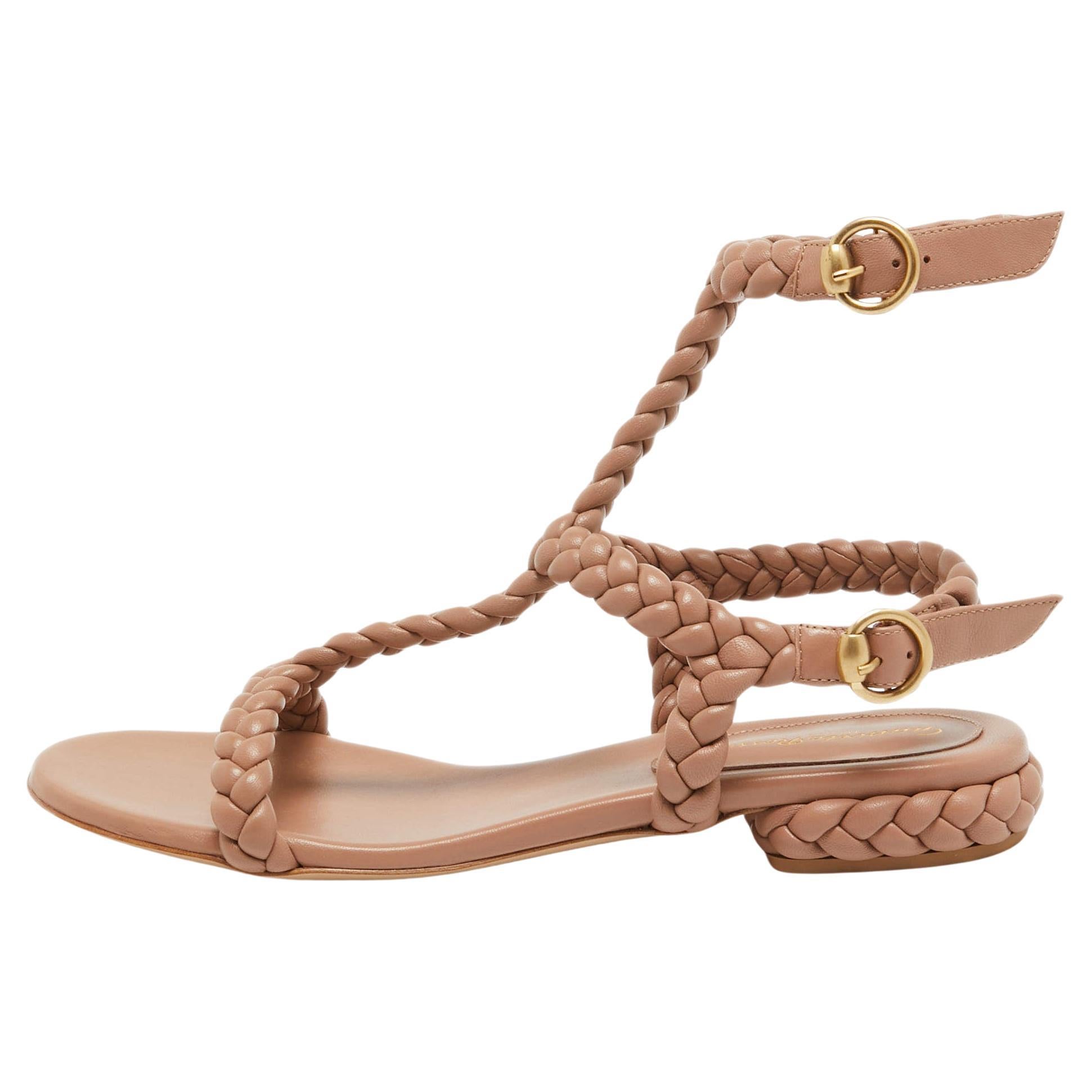Gianvito Rossi Beige Braided Leather Sorrento Sandals Size 40.5 For Sale