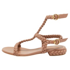 Gianvito Rossi Beige Braided Leather Sorrento Sandals Size 40.5