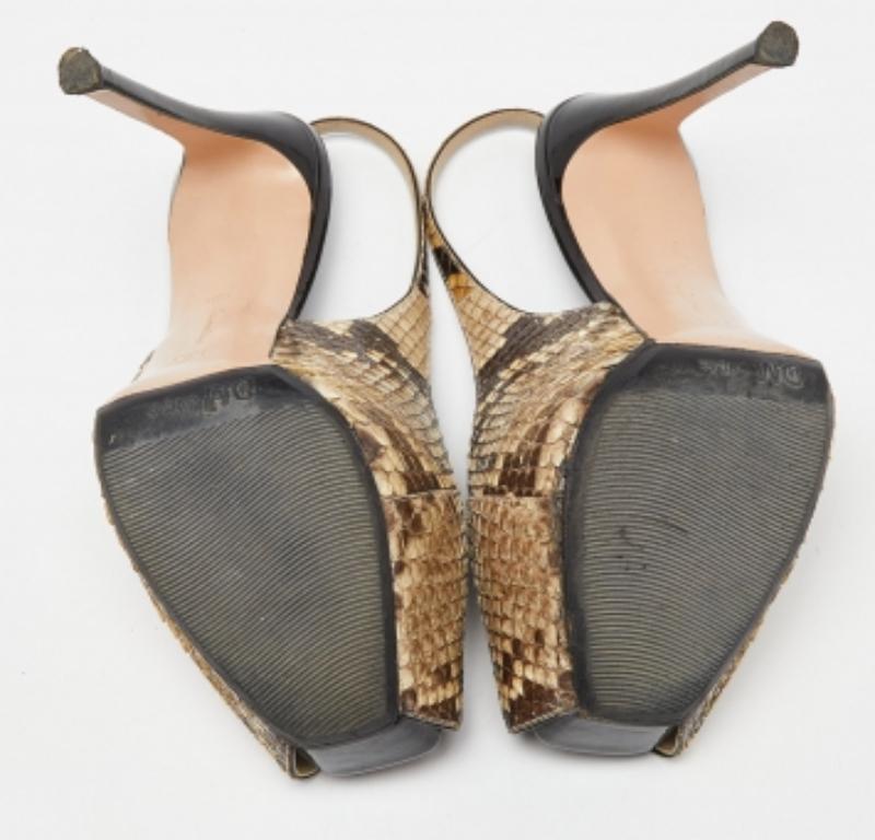 Donna Gianvito Rossi Beige/Brown Python Leather Peep Toe Slingback Pumps Taglia 38.5 in vendita