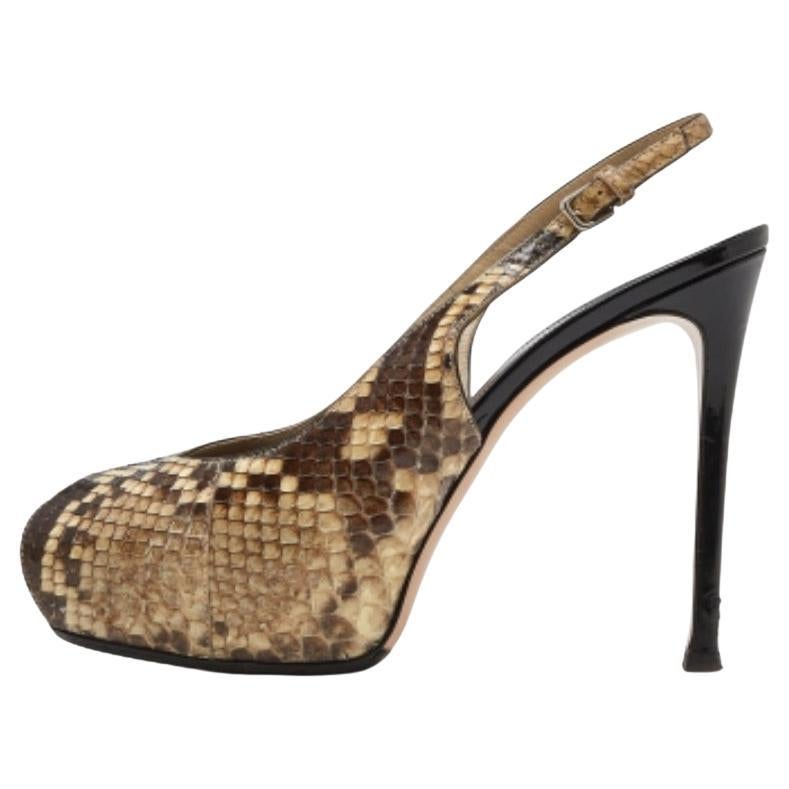 Gianvito Rossi Beige/Brown Python Leather Peep Toe Slingback Pumps Taglia 38.5
