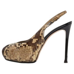 Gianvito Rossi Beige/Brown Python Leather Peep Toe Slingback Pumps Taglia 38.5