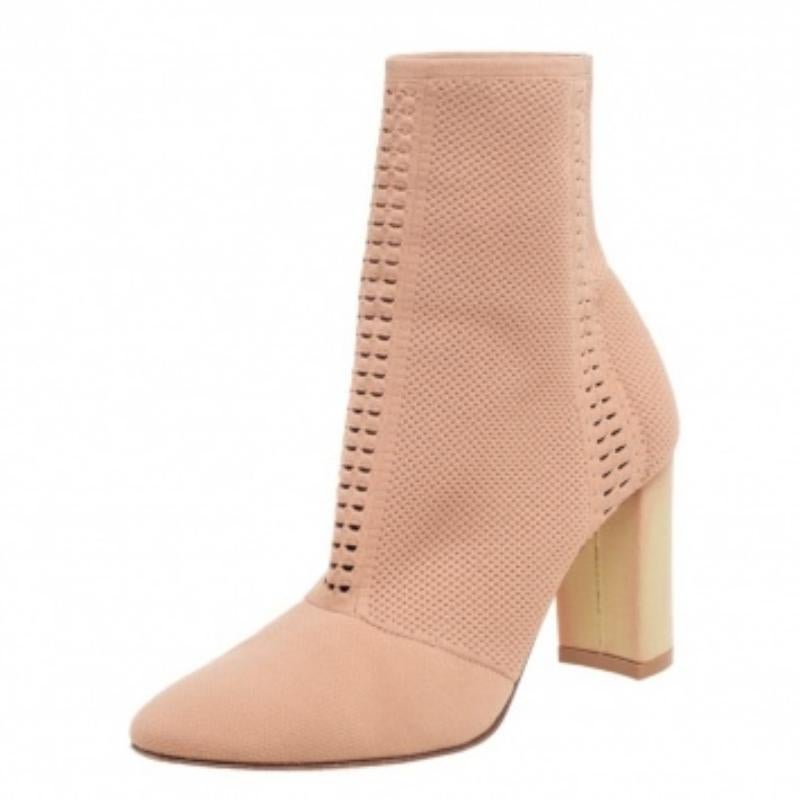 Gianvito Rossi Beige Knit Fabric Bouclé Katie Ankle Boots Size 39 Pour femmes en vente
