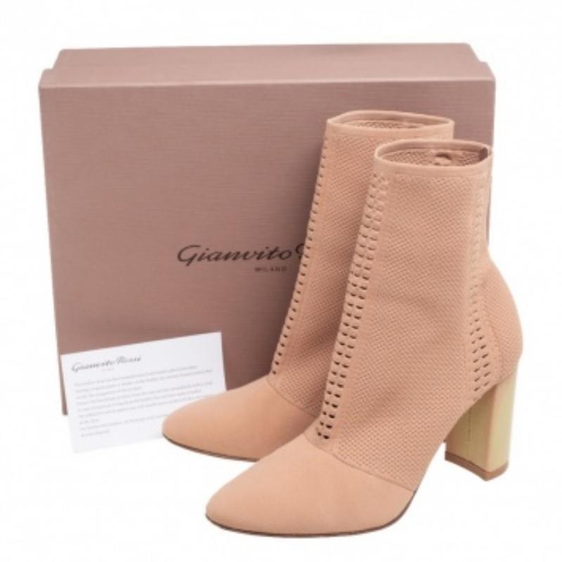 Gianvito Rossi Beige Knit Fabric Bouclé Katie Ankle Boots Size 39 en vente 2