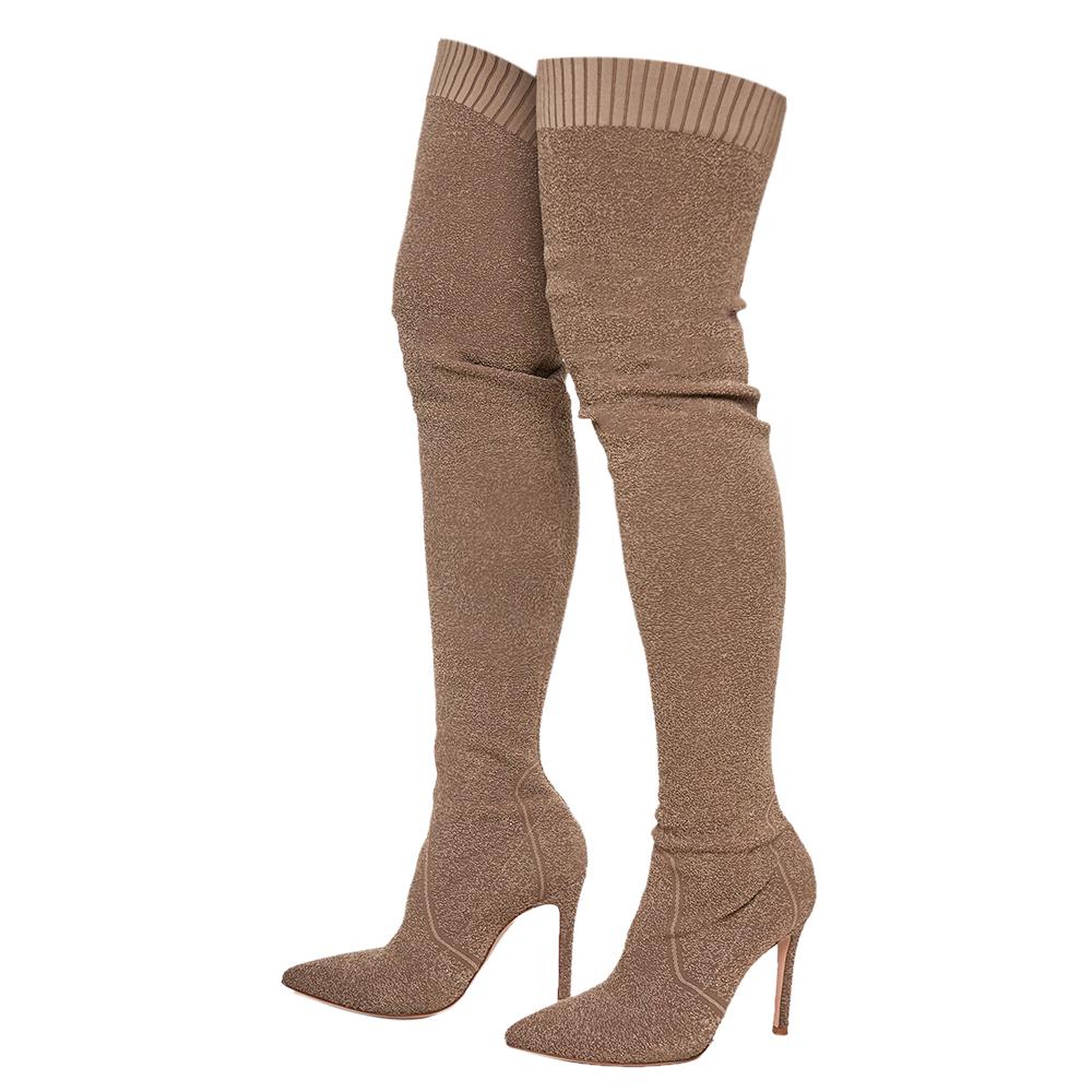 Gianvito Rossi Beige Knit Fabric Fiona Over The Knee Boots Size 37 3