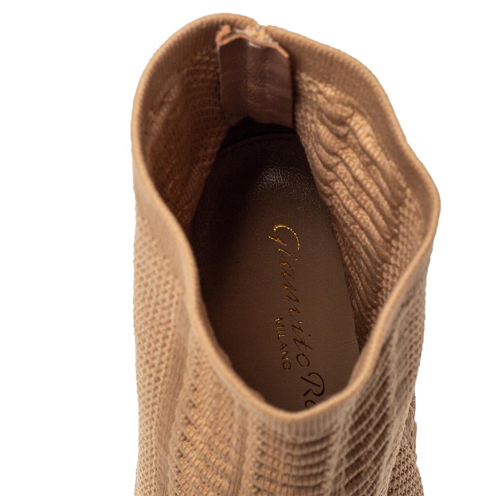 Gianvito Rossi Beige Knit Fabric Open Toe Ankle Boots Size 37 In New Condition In Dubai, Al Qouz 2