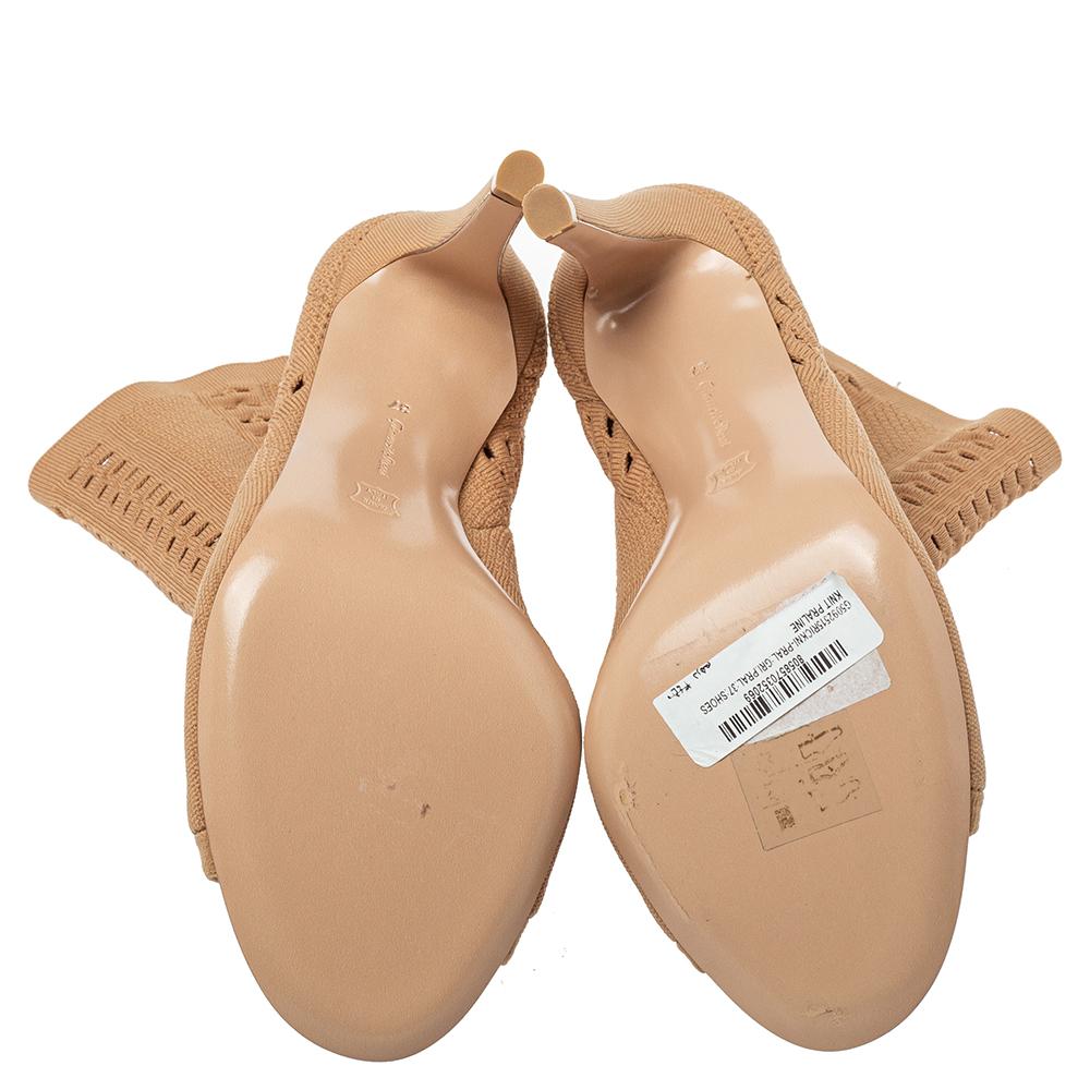 Women's Gianvito Rossi Beige Knit Fabric Open Toe Ankle Boots Size 37
