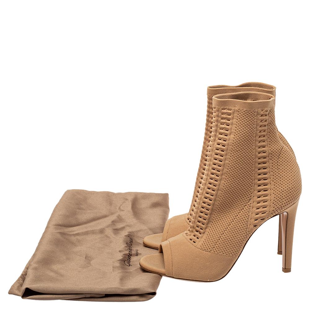 Gianvito Rossi Beige Knit Fabric Open Toe Ankle Boots Size 37 1
