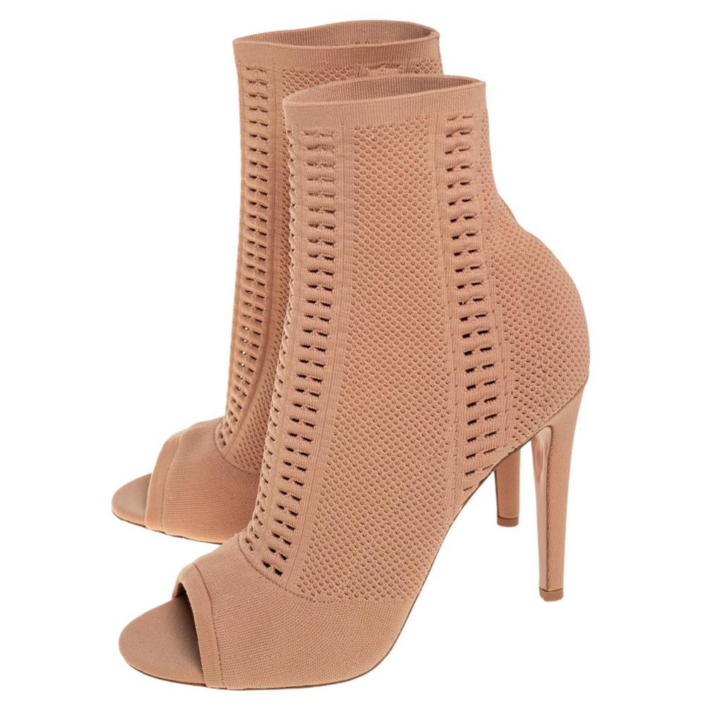 Gianvito Rossi Beige Knit Fabric Open Toe Ankle Boots Size 40 4