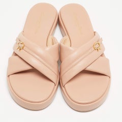 Gianvito Rossi Beige Leather Alima Flat Slides Size 37.5